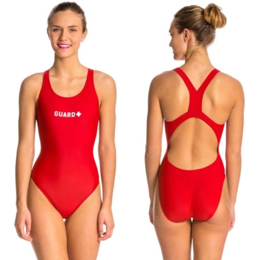 Red Lifeguard One Piece Swimsuit 34 xs spf 50+
